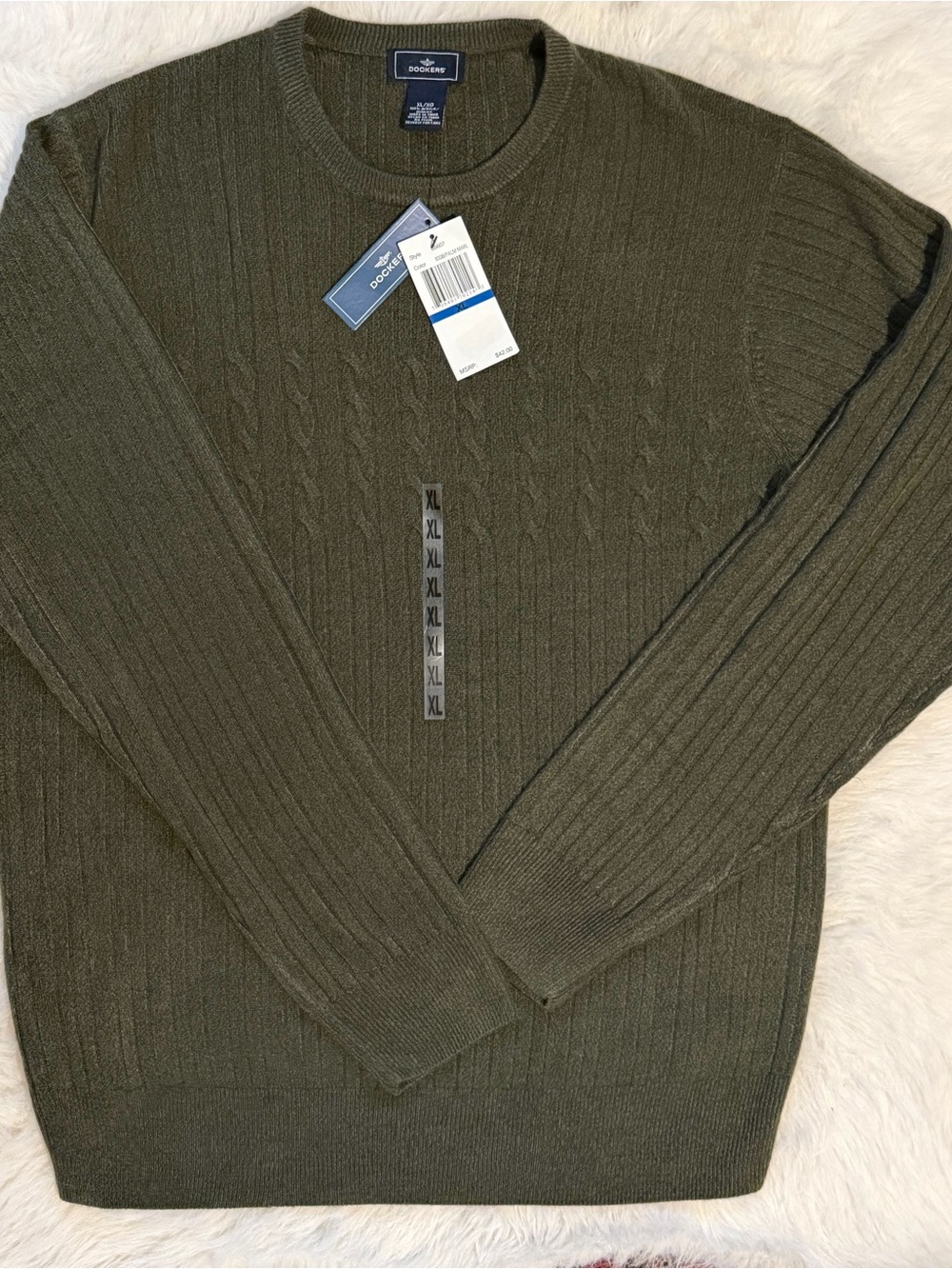 Dockers - Olive Cable Knit Crewneck Sweater Extra Soft Mens Size XL NWT